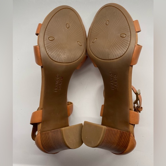 Franco Sarto Tan Leather Strappy Block Heel Sandals 9 J